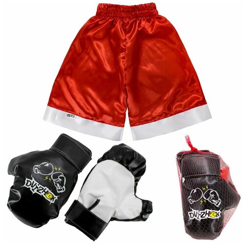 Набор боксерский детский игровой, перчатки c шортами, Dvizhok красный, в сетке