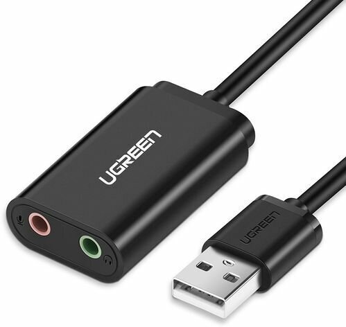 Внешняя звуковая карта UGREEN US205 (30724) USB 2.0 External Sound Adapter. Длина: 15см. Цвет: черный