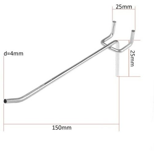 Крючок одинарный для металлической перфорированной панели, L=15, d=4, шаг 25