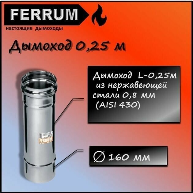 Дымоход 0,25м (430 0,8 мм) Ф160 Ferrum - фотография № 1