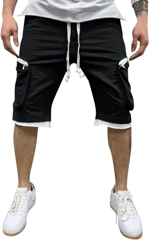 Карго Kamukamu Летние быстросохнущие шорты-карго с карманами цвет черный, размер xl, белый, черный