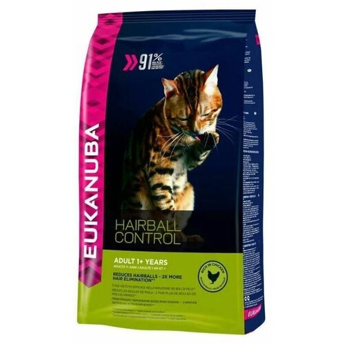 Корм Eukanuba Hairball Control для кошек, для вывода шерсти, с домашней птицей, 2кг корм для кошек eukanuba hairball для выведения шерсти из желудка с домашней птицей сух 2кг