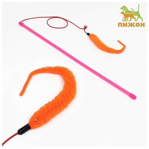 Пижон Дразнилка-удочка Змейка с бубенчиком, оранжевая на розовой ручке