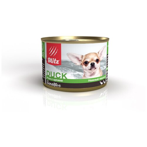Корм для собак BLITZ для мелких пород, утка с цукини паштет банка 200г (упаковка - 24 шт)