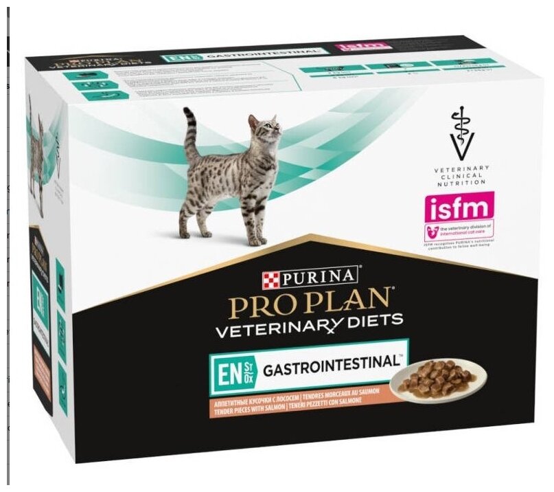 Влажный корм для кошек Pro Plan Veterinary Diets EN St/Ox для взрослых кошек и котят для снижения проявлений острого нарушения всасывающей функции кишечника, с лососем 10 шт. х 85 г