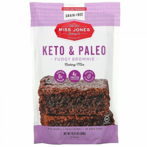 Miss Jones Baking Co, Смесь для выпечки Keto & Paleo Fudgy Brownie, 300 г (10,57 унции)