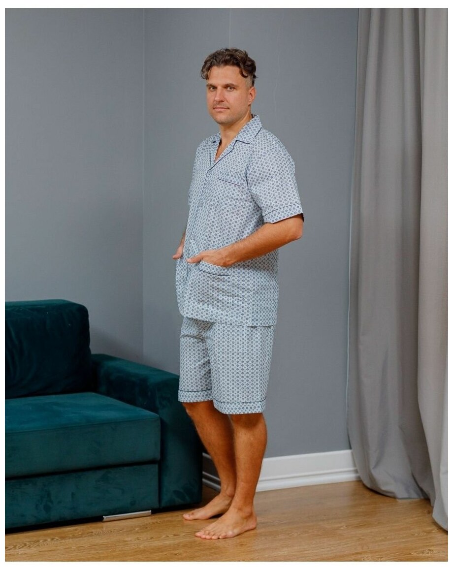 Пижама мужская с шортами и рубашкой на пуговицах хлопок - фотография № 4