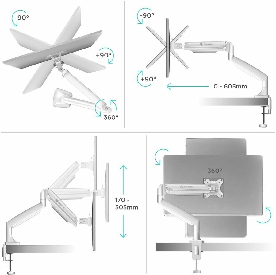 Кронштейн для мониторов ONKRON G100, до 32", до 9кг, настольный, поворот и наклон верт. перемещ, белый