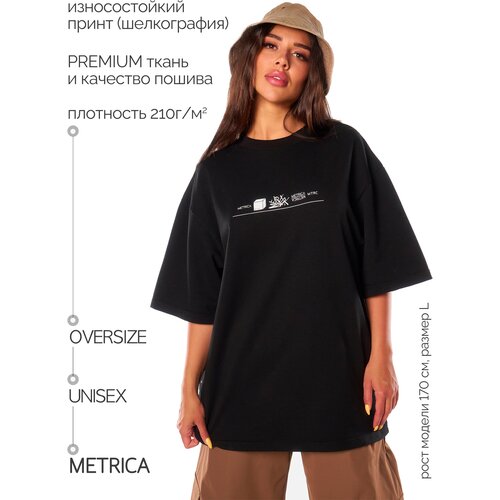 фото Футболка оверсайз, хлопок, размер 44-46, черный, белый metrica