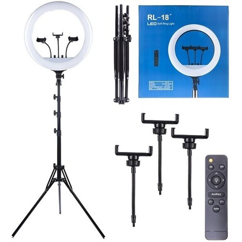Профессиональная кольцевая лампа RL-18 диаметром 45 см С пультом управления bluetooth пультом в подарок Без штатива 429900₽