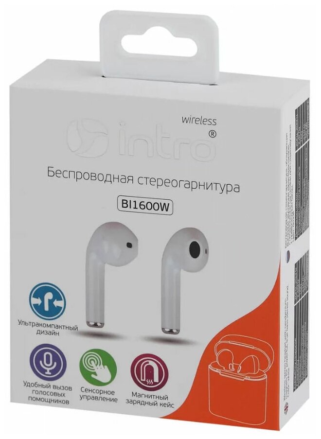 Гарнитура bluetooth intro hsw650white белые 100/2400