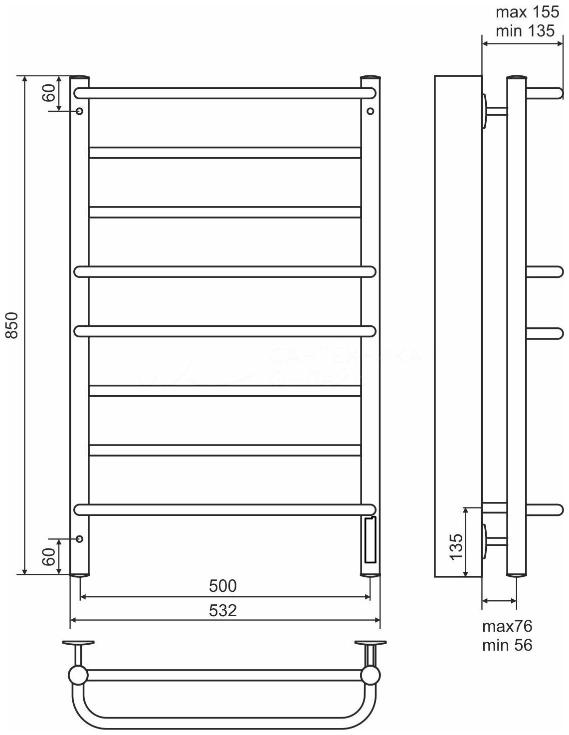 Полотенцесушитель электрический Terminus Евромикс П8 500x850 - фото №9