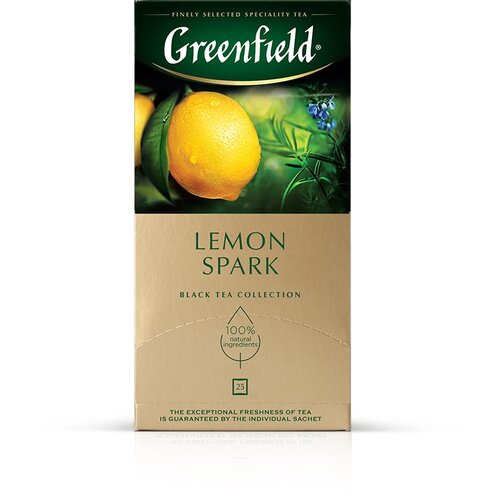 Чай GREENFIELD Lemon Spark, черный с добавками, 25 пакетиков