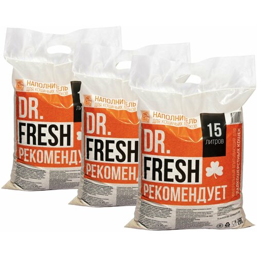 Минеральный впитывающий наполнитель Dr.FRESH, гладкошерстных кошек, 15л 3 упаковки