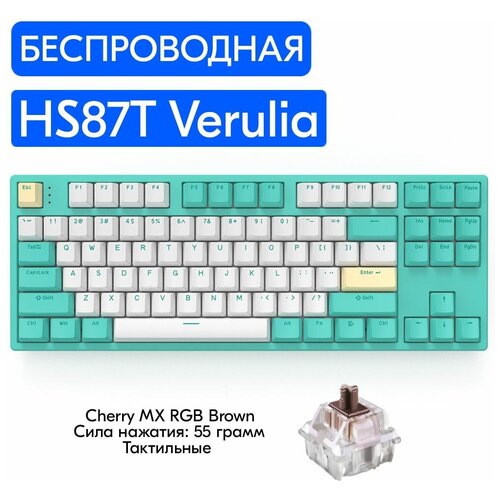 Беспроводная игровая механическая клавиатура HELLO GANSS HS87T Verulia переключатели Cherry MX RGB Brown, английская раскладка