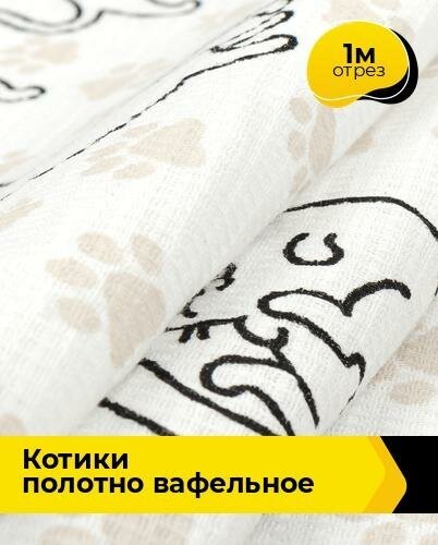 Ткань для шитья и рукоделия Котики Полотно вафельное 1 м * 50 см, белый 044