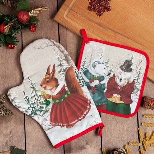 Набор кухонный Зимнее волшебство варежка-прих20х28см прихватка 19х19100 хл ватин 250гм2 910₽