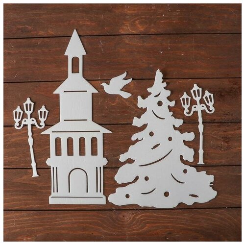 фото Набор декоративных наклеек "новогодняя история", дом с острой крышей, елка, 1 голубь, 2 фоно 5259979 сима-ленд