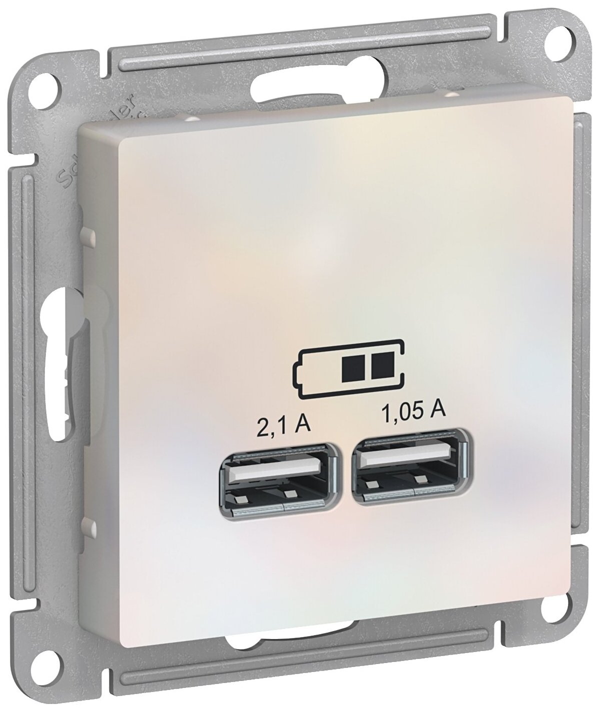 Механизм розетки USB AtlasDesign 5В 1порт х 2.1А 2порта х 1.05А жемчуж. SchE ATN000433 (Цена за: 1 шт.)