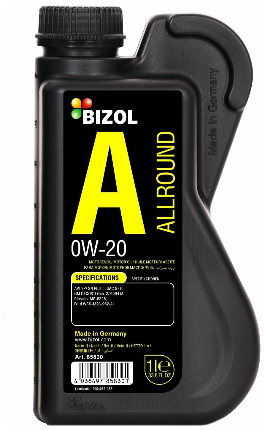 85830 BIZOL НС-синтетическое моторное масло Allround 0W-20 SP GF-6A (1л)