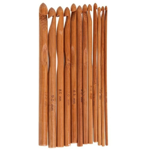 Набор крючков для вязания бамбуковые, 12 штук набор крючков для вязания арт узор 5 шт пластик d 8 9 10 12 15 мм разноцветные