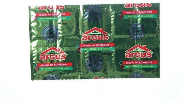 ARGUS Пластины от комаров (по 10 шт) зеленые Без запаха(поперечная)/250