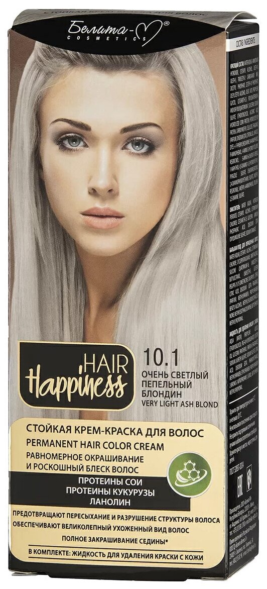 Белита-М Hair Happiness крем-краска для волос, 10.1 Очень светлый пепельный блондин, 90 мл