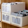 Органайзер для хранения вещей одежды / коробка для полотенец белья с окном / ящик для хранения 40х27х17см, бежевый