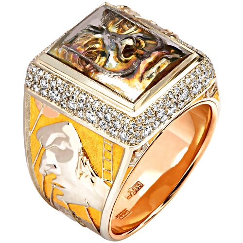 фото Широкое мужское кольцо из комбинированного золота с бриллиантами с изображением сальвадора дали эстет