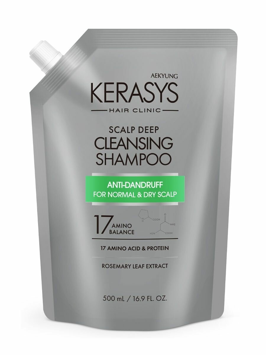 Kerasys Шампунь для лечения нормальной и сухой кожи головы, освежающий, сменная упаковка, 500 мл