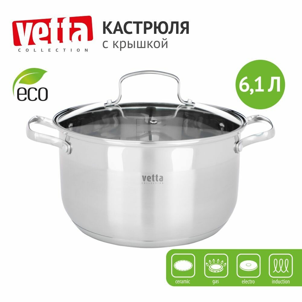 Кастрюля из нержавеющей стали 6,1 л с крышкой