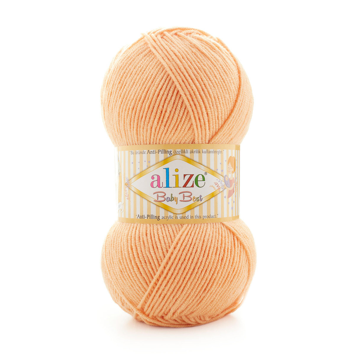 Пряжа для вязания ALIZE 'Baby Best', 100г, 240м (10% бамбук, 90% акрил) с эффектом Антипиллинг (81 персиковый), 5 мотков