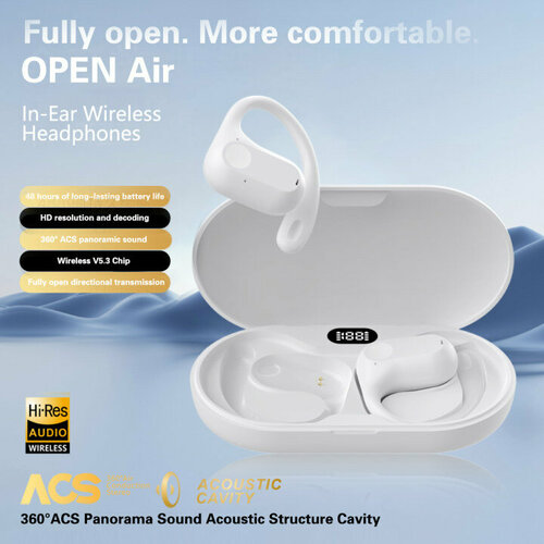 Reletech Наушники беспроводные с заушным креплением Q5 гарнитура Bluetooth 53 водонепроницаемая спортивные наушники вкладыши с HD микрофономбелый 1599₽