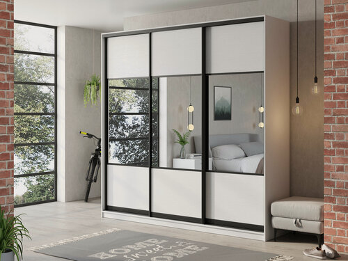 Изображение товара Шкаф купе для одежды Матэрна лофт белый комбинированный, 210х45х240 см