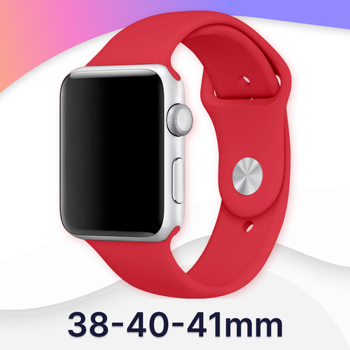 Силиконовый ремешок для Apple Watch 38-40-41 mm, Series 1-9, SE / Сменный браслет (Sport Band) для смарт часов Эпл Вотч 38-41 мм (Red S) красный, red, размер S (запястье 135–150 мм), XL (запястье 180–200 мм), XXL (запястье более 200 мм)