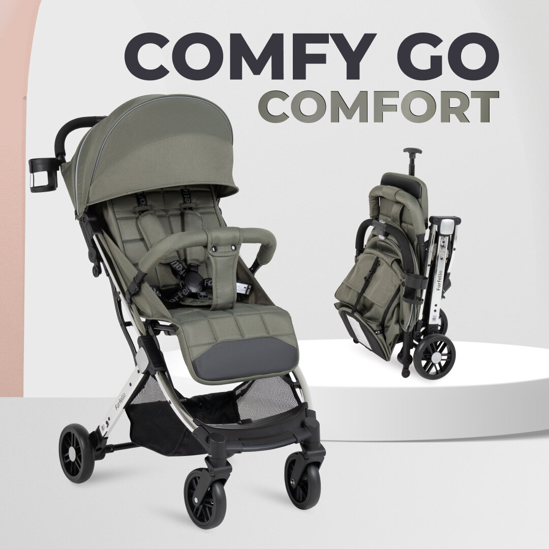 Коляска прогулочная складная Farfello Comfy Go Comfort Chrome, хаки