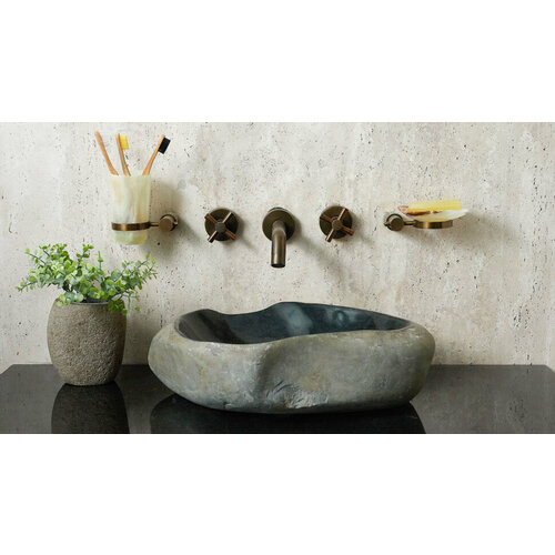 Гранитная раковина для ванной Sheerdecor Piedra 00506911330 из черного речного камня гранита