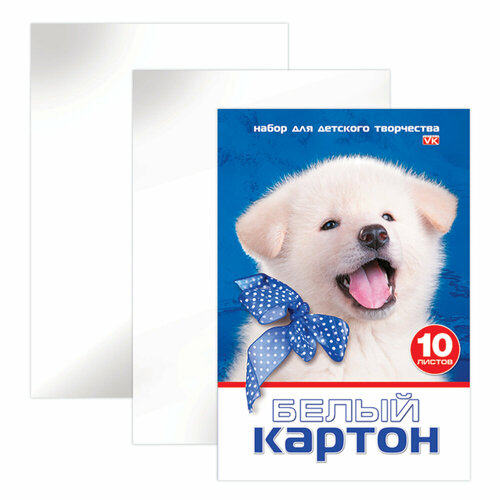 Картон белый А4 мелованный, 10 листов, в папке, HATBER VK, 205х295 мм, Белый щенок,10Кб4 15023, N234884 упаковка 20 шт.