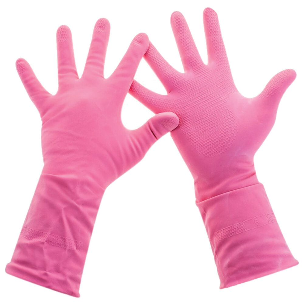 Перчатки хозяйственные латексные, хлопчатобумажное напыление, разм L (средний), розовые, PACLAN "Practi Comfort", 407272 упаковка 5 шт.