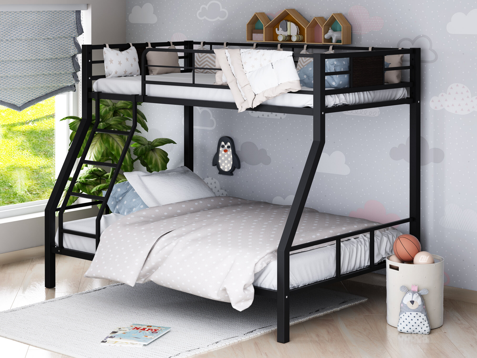 Двухъярусная кровать Гранада-1 черная (с матрасами Марио)