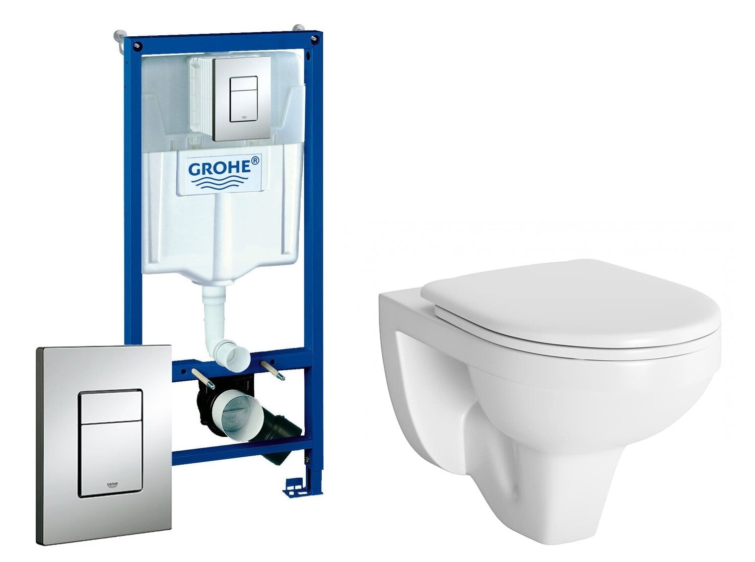 Комплект 3 в 1 инсталляция Grohe Rapid SL + Унитаз подвесной Berges Wasserhaus Gamma + кнопка хром