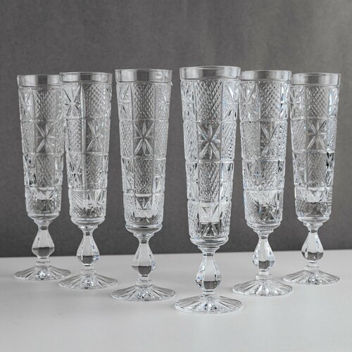 Набор из 6 хрустальных бокалов для шампанского Лубок Хрусталь Гусь Хрустальный 45675₽