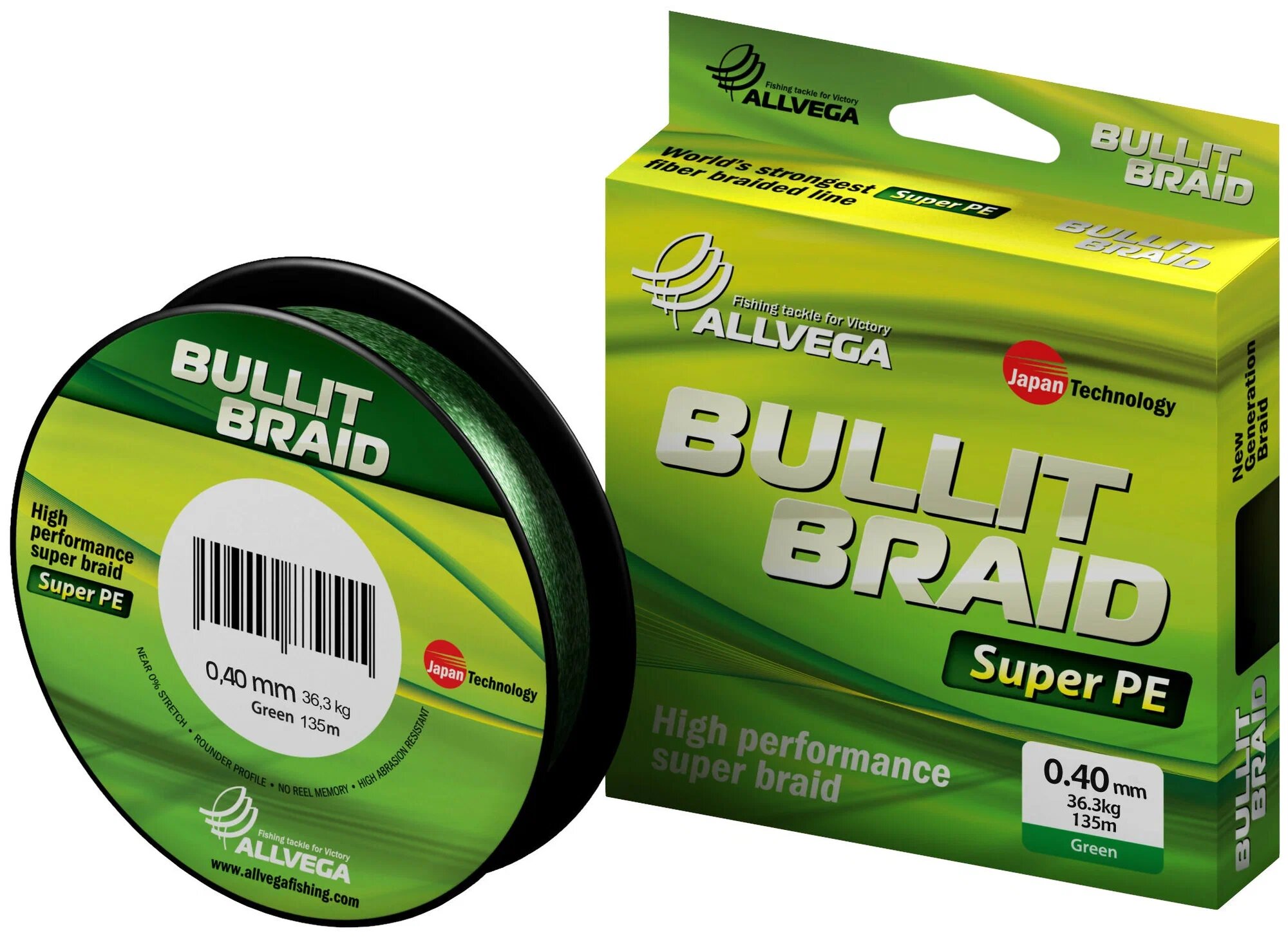 Шнур плетёный ALLVEGA "Bullit Braid" 135м тёмно-зелёный 0,40мм (36,3кг)