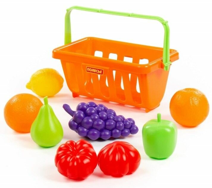 Игровой набор продуктов с корзинкой №2, детская сюжетно-ролевая игра, 9 пластиковых элементов, цвета микс