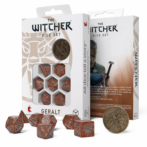 Набор кубиков для настольных ролевых игр Q-Workshop The Witcher Dice Set Geralt – The Monster Slayer, 7 шт. мешочек для кубиков для настольных ролевых игр the witcher dice bag dandelion the stars above the path