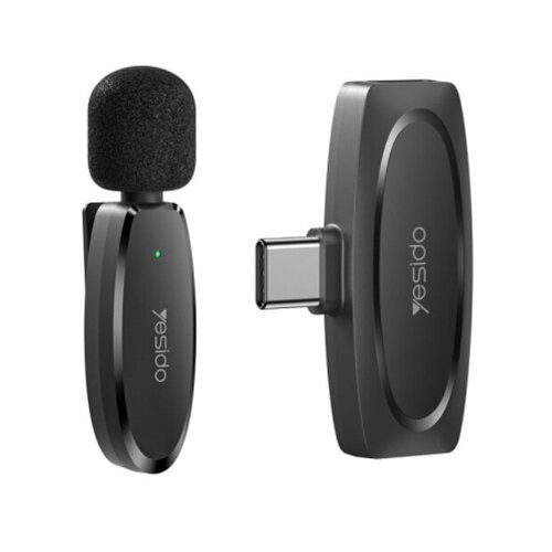 Беспроводной петличный микрофон для Android YESIDO KR11 с низкой задержкой и 8-контактным приемником Type-C 24GHz Черный 288000₽