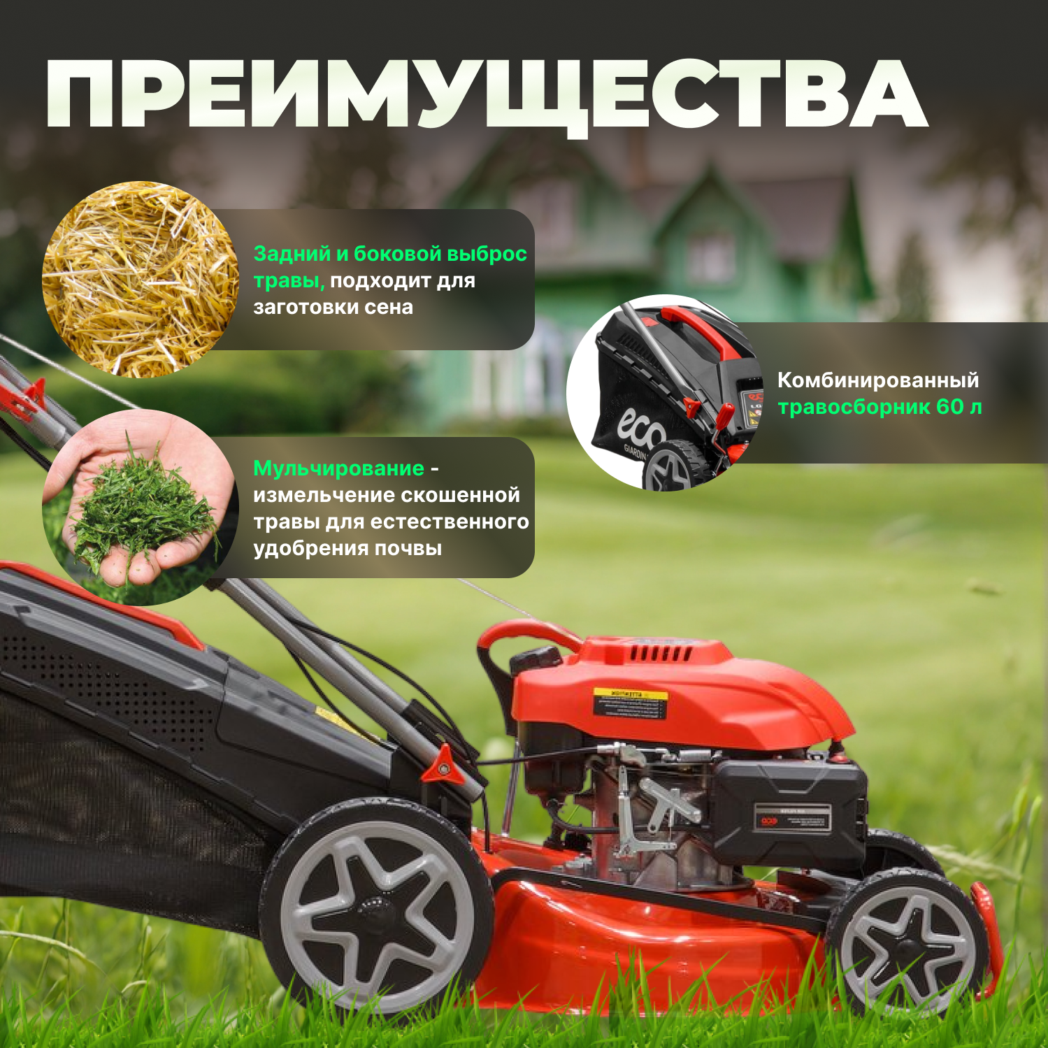 Газонокосилка бензиновая Eco - фото №3