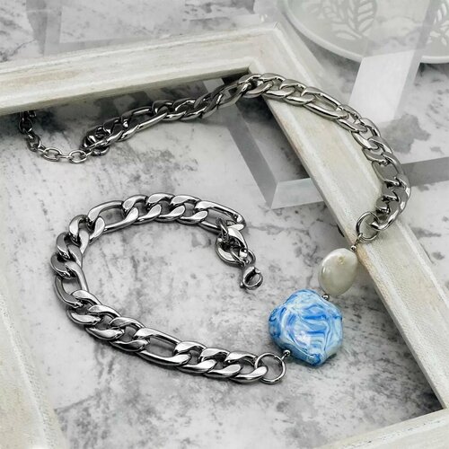 Колье Vloes, стекло, длина 48 см, голубой, серебряный