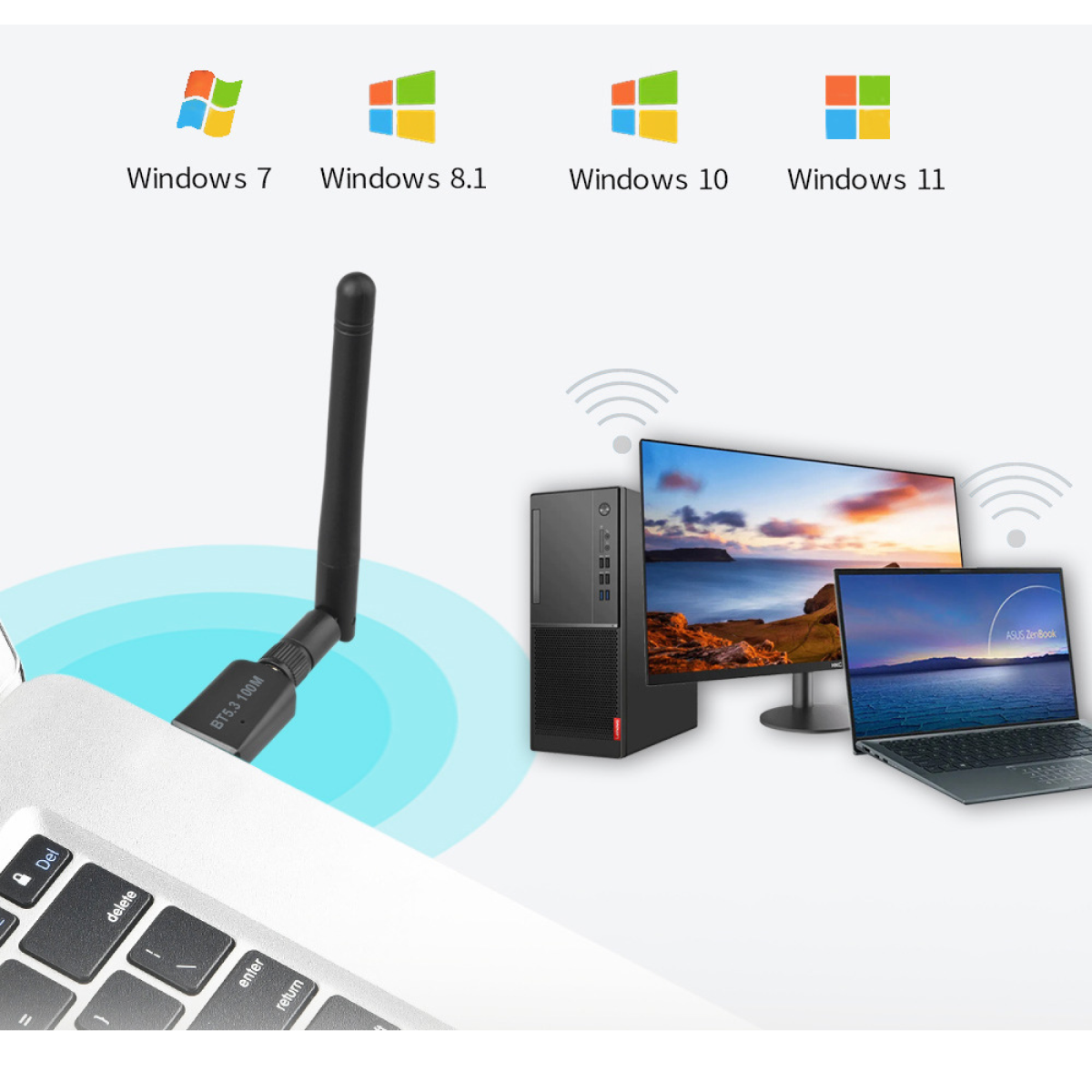 Адаптер Bluetooth 5.3 Realtek для ПК, ноутбука, компьютера Windows, Linux - радиус до 100 метров — фото 1