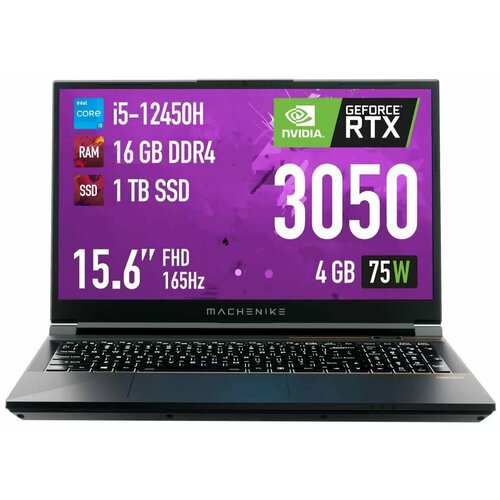 Игровой ноутбук Machenike S15 QuazarJJ00GB00FRUCore i5-12450H16Gb1Tb156 FHD 165HzRTX 3050 4GbDOS черный 60490₽